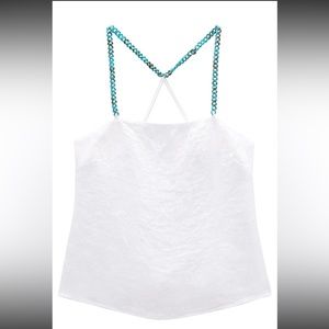 Zara white chain linen top